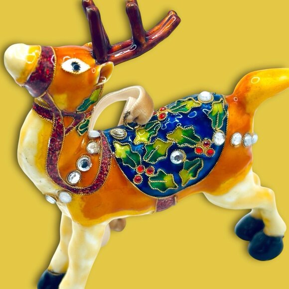 Vintage Ceramic Hand Painted Lusterware Reindeer Christmas Holiday Ornament RARE - Picture 3 of 8